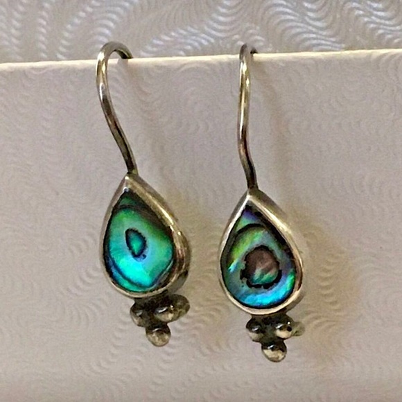 Genuine Abalone Drop Dangle Sterling Silver 925 Earrings